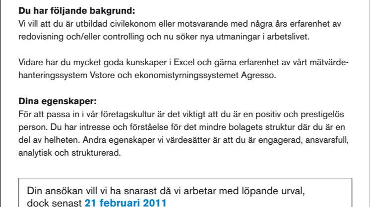 Vi söker en Redovisningsekonom/Controller