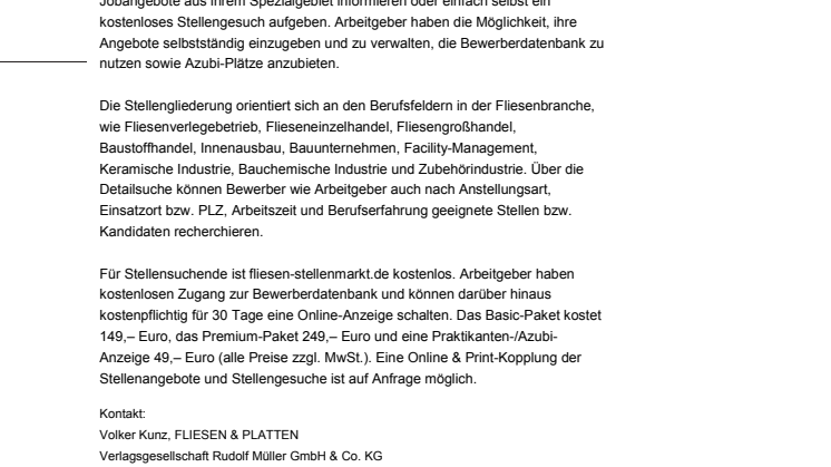 fliesen-stellenmarkt.de: Neue Jobbörse für die Fliesenbranche