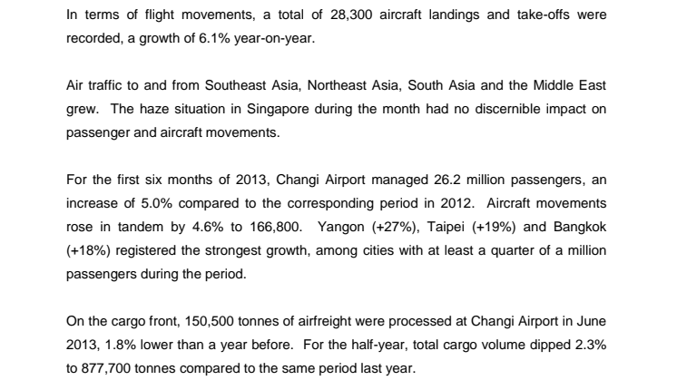 Operating Indicators for June 2013
