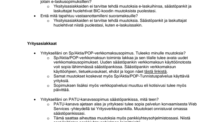 Maksuliikennemuutokset syksyllä 2014 – usein kysyttyjä kysymyksiä
