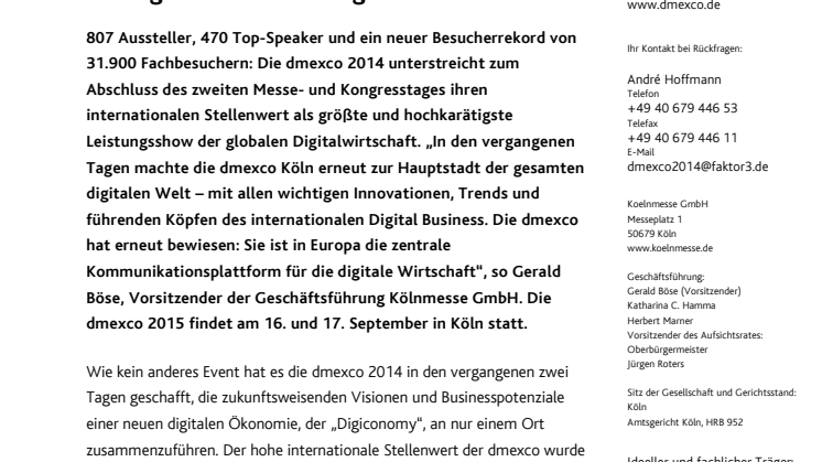 Entering new Dimensions: dmexco 2014 setzt künftige Standards der digitalen Wirtschaft