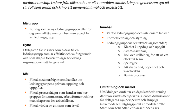 Utbildning - Ny i ledningsgruppen