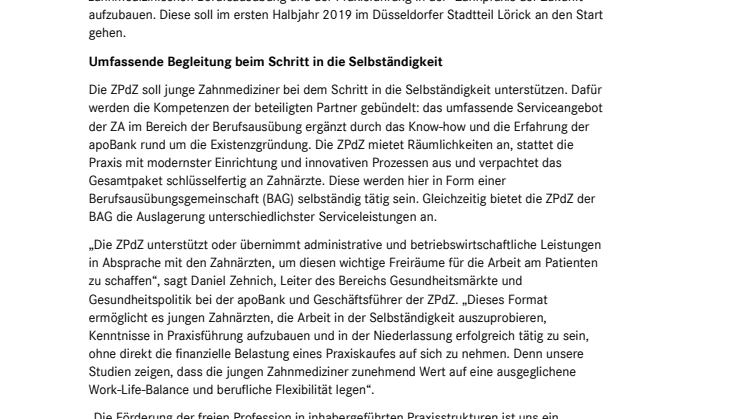 apoBank und ZA eG entwickeln Zahnarztpraxis der Zukunft