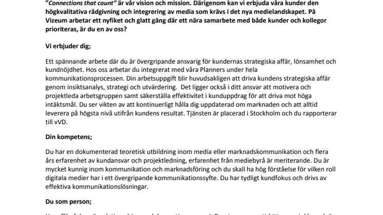 Vizeum Sverige söker Account Director
