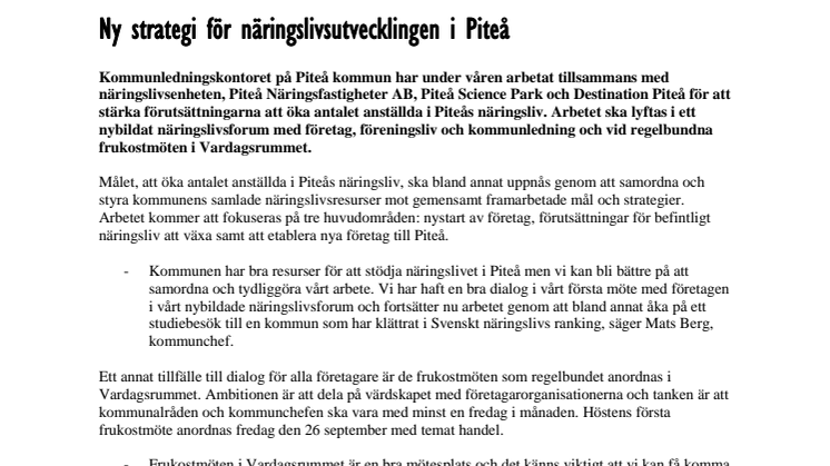 Ny strategi för att stärka och utveckla Piteås näringsliv