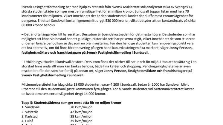 Ny kartläggning visar: Studenter får mest för pengarna i Sundsvall