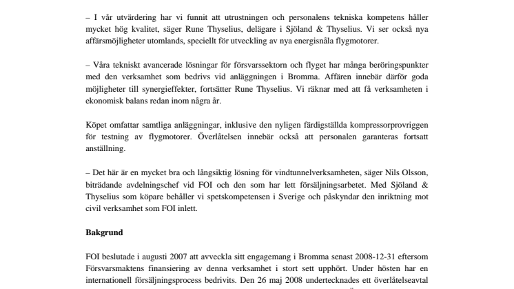 Sjöland & Thyselius blåser liv i FOI:s vindtunnlar