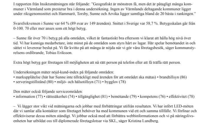 Hög Sverigenivå när faktiska företagsärenden mäts i Sunne kommun