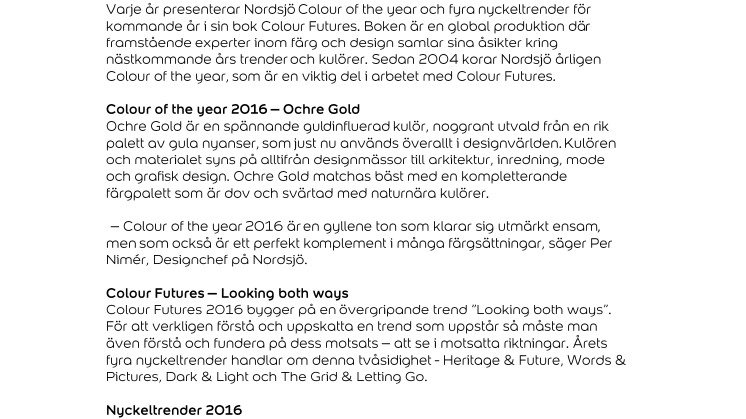 Nordsjö presenterar Colour of the year 2016 – Ochre Gold