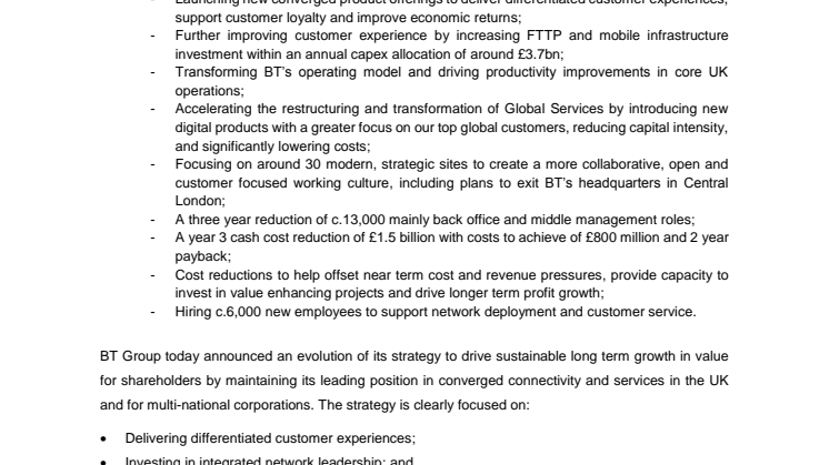 BT announces strategy update to drive leadership in converged connectivity and services 