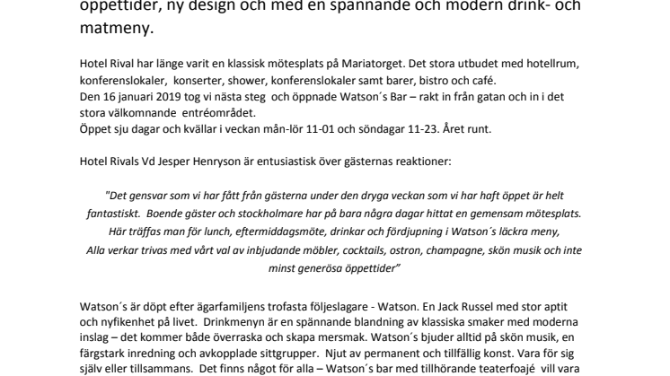 Watson’s Bar - Rivals nya barsatsning på Mariatorget