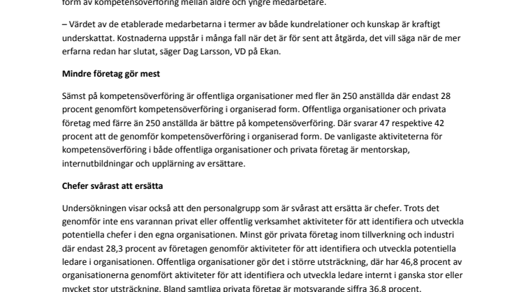 Sex av tio västsvenska företag genomför ingen kompetensöverföring