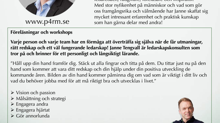 Framgångens fem fingrar - Janne Tengvall utvecklar företag och människor.