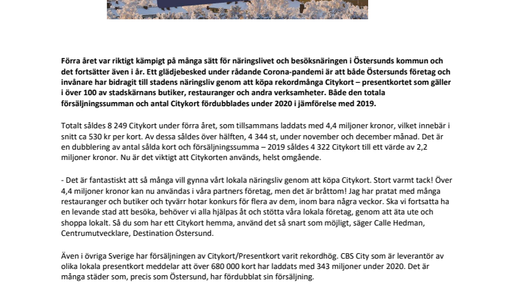 Rekordförsäljning av Citykort under 2020