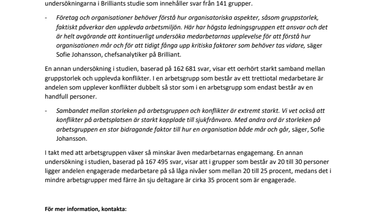 Ny studie: sjukfrånvaron dubbelt så hög i stora arbetsgrupper 