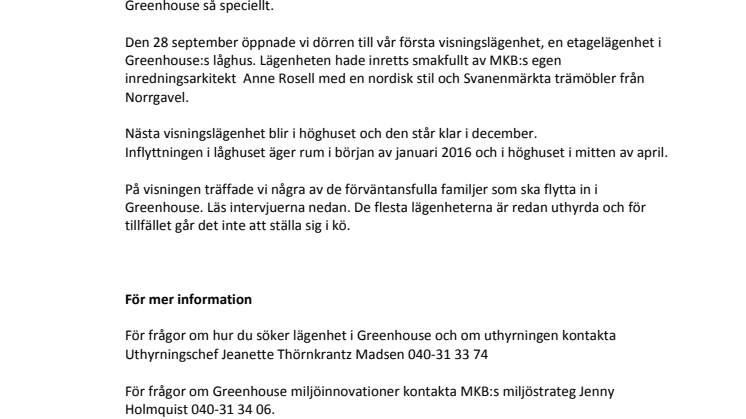 Intervjuer med familjer som ska flytta in i Greenhouse