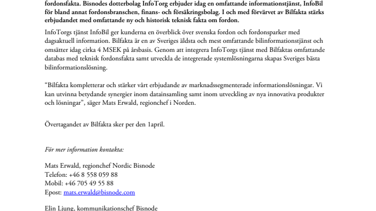 Bisnode förvärvar Bilfakta