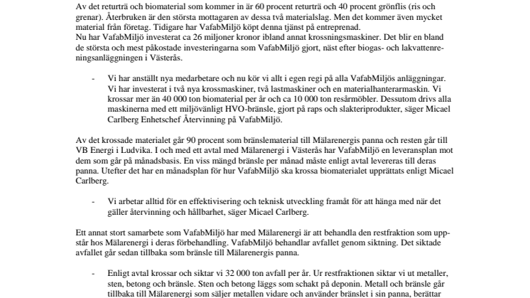 VafabMiljö investerar 26 miljoner i krossningsutrustning