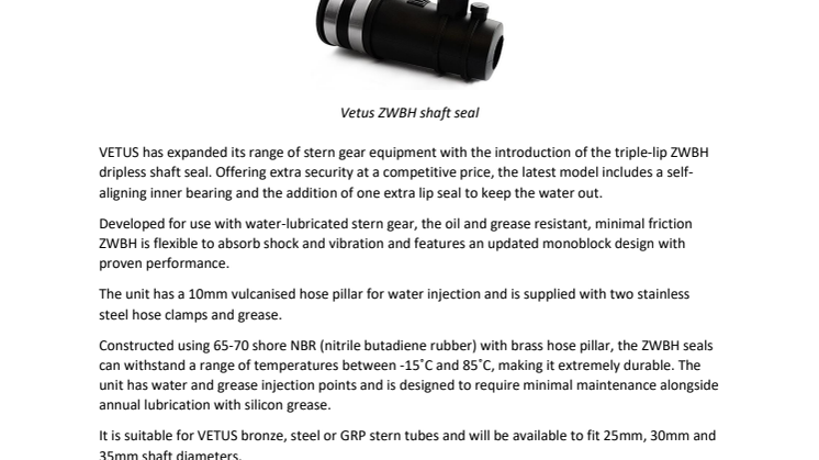 VETUS: VETUS Introduces Triple-Lip Dripless Shaft Seal for Added Security