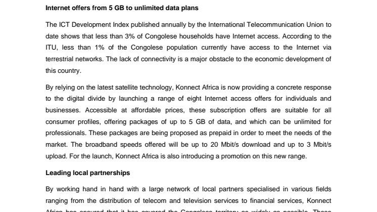 Konnect Africa launches its satellite Internet access offers in the Democratic Republic of Congo
