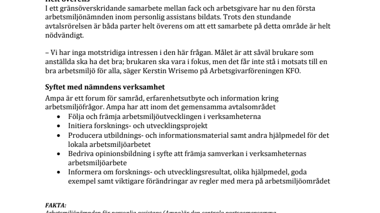 Arbetsmiljönämnd för personlig assistans bildad