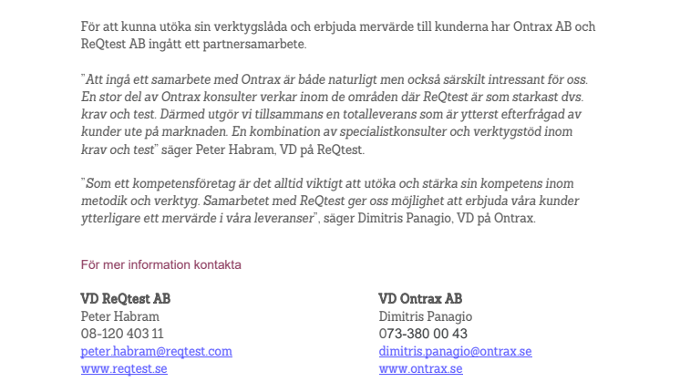 ReQtest & Ontrax ingår partnerskap