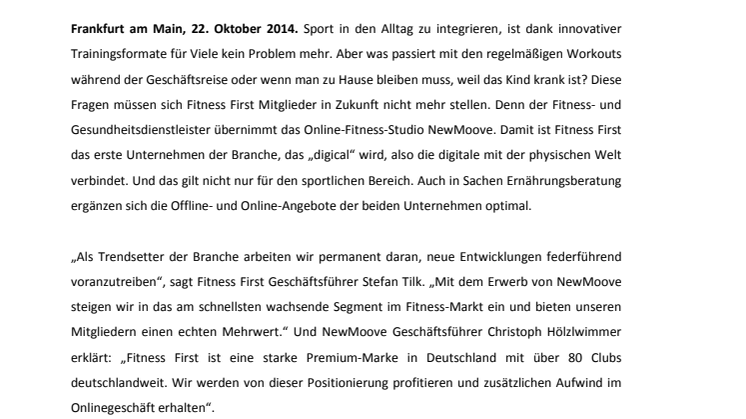 Fitness First übernimmt NewMoove