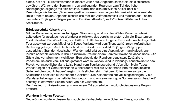 Wilder Kaiser attraktiviert das Kernthema Wandern