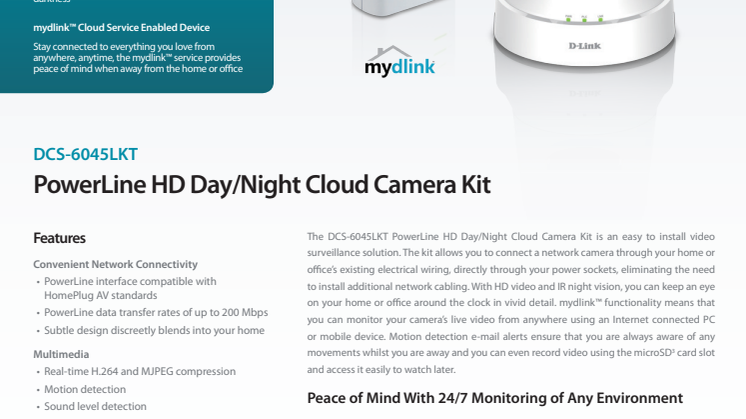 Produktblad, D-Link HD Day/Night Cloud Camera Kit (DCS-6045LKT)