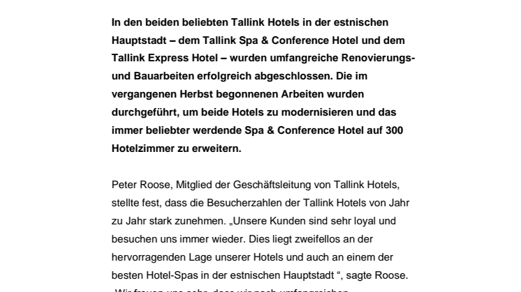 Umbau in Tallink Hotels abgeschlossen