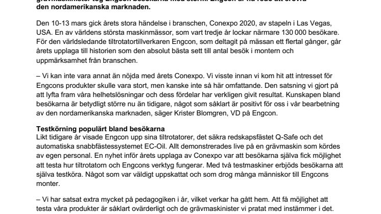Succé på Conexpo – Engcon fortsätter erövra Nordamerika 