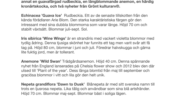 Blomsterlandets perenna växtnyheter 2014