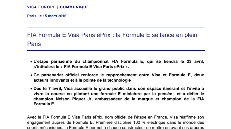 FIA Formula E Visa Paris ePrix : la Formule E se lance en plein Paris