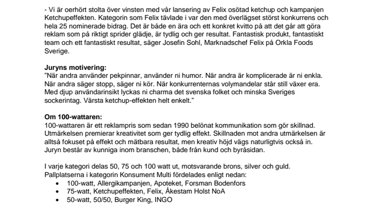 Ketchupeffekt för Orkla och Felix i 100-Wattaren 