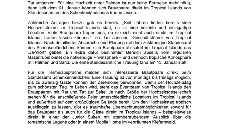 Standesamtliche Trauung im Tropical Islands