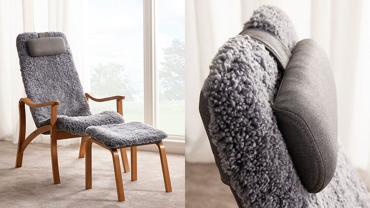 Sandby fåtölj med pall i fårskinn