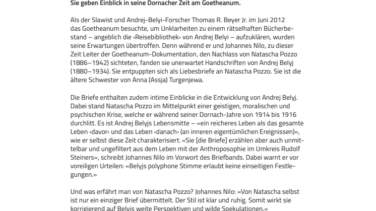 «Ein reicheres Leben als das gesamte Leben ‹davor›». ​Entdeckt: Briefwechsel von Andrej Belyj und Natascha Pozzo-Turgenjewa