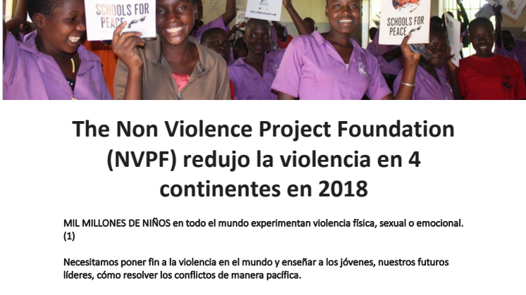 Espanol - The Non Violence Project Foundation (NVPF) redujo la violencia en 4 continentes en 2018