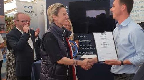 Liza Singer, Managing Director of Karpaz Gate Marina, receives the award for TYHA International Marina of the Year Runner-up 2019 at Southampton Boat Show