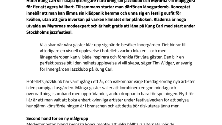 Jazzklubben på Hotel Kung Carl lanserar lånegarderob med second hand-festkläder  
