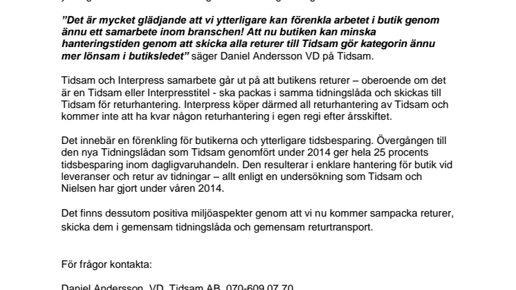 Tidsam och Interpress i nytt samarbete