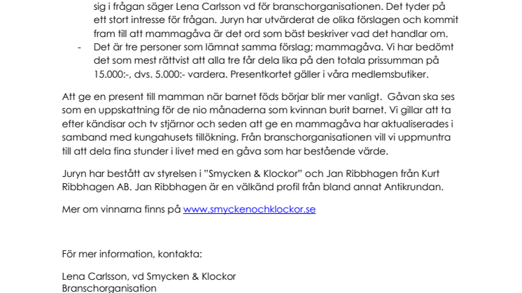 Mammagåva nya svenska namnet för "push present"