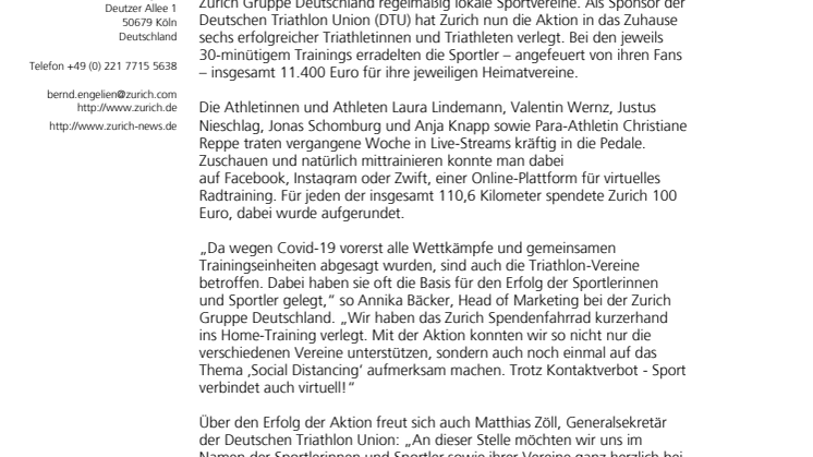 Mit dem Zurich Spendenfahrrad: Triathleten erradeln 11.400 Euro