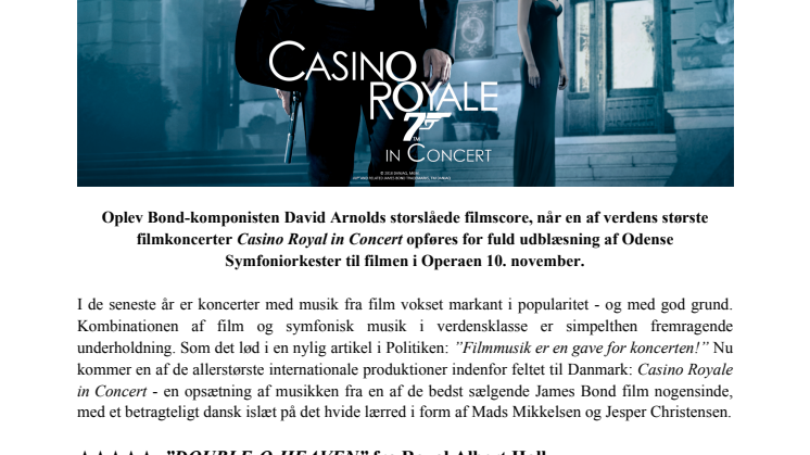 Casino Royal in Concert kommer til Danmark