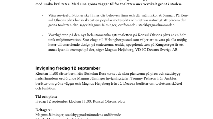 Pressinbjudan: Grön toalett på Konsul Olssons plats