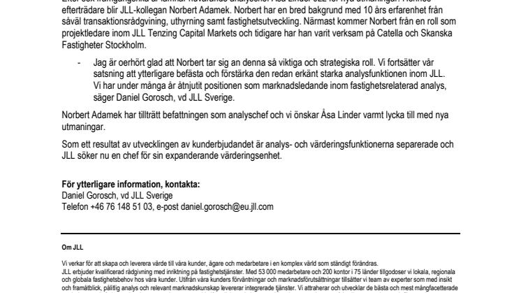Norbert Adamek ny analyschef på JLL