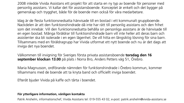 Vivida Assistans inviger boende för funktionsnedsatta