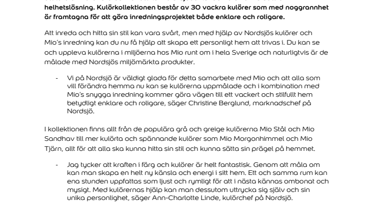 Nordsjö x Mio = ett färgstarkt samarbete
