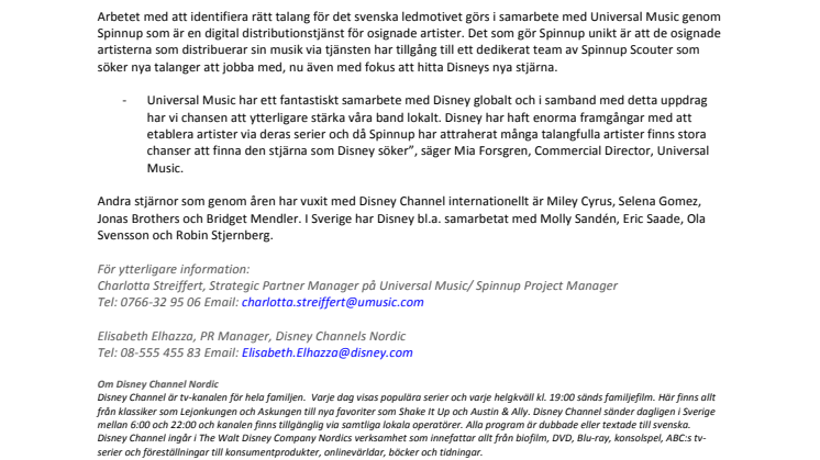 Disney letar ny stjärna i Sverige 