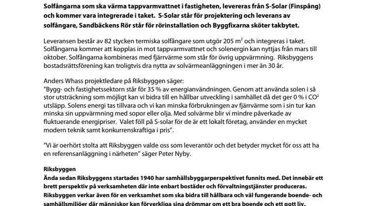 Riksbyggen i Norrköping satsar på klimatsmarta solvärmelösningar från S-Solar